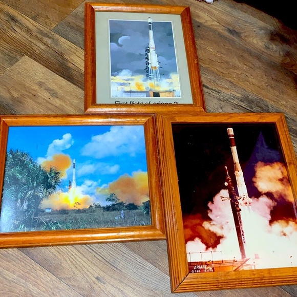 3 Framed Photos of Ariane 3 Rocket Ships Launching Vintage NASA 1983 Canaveral - Picture 1 of 17